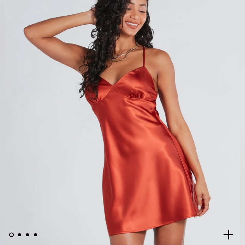 Elegant Satin Slip Dress in Rust orange